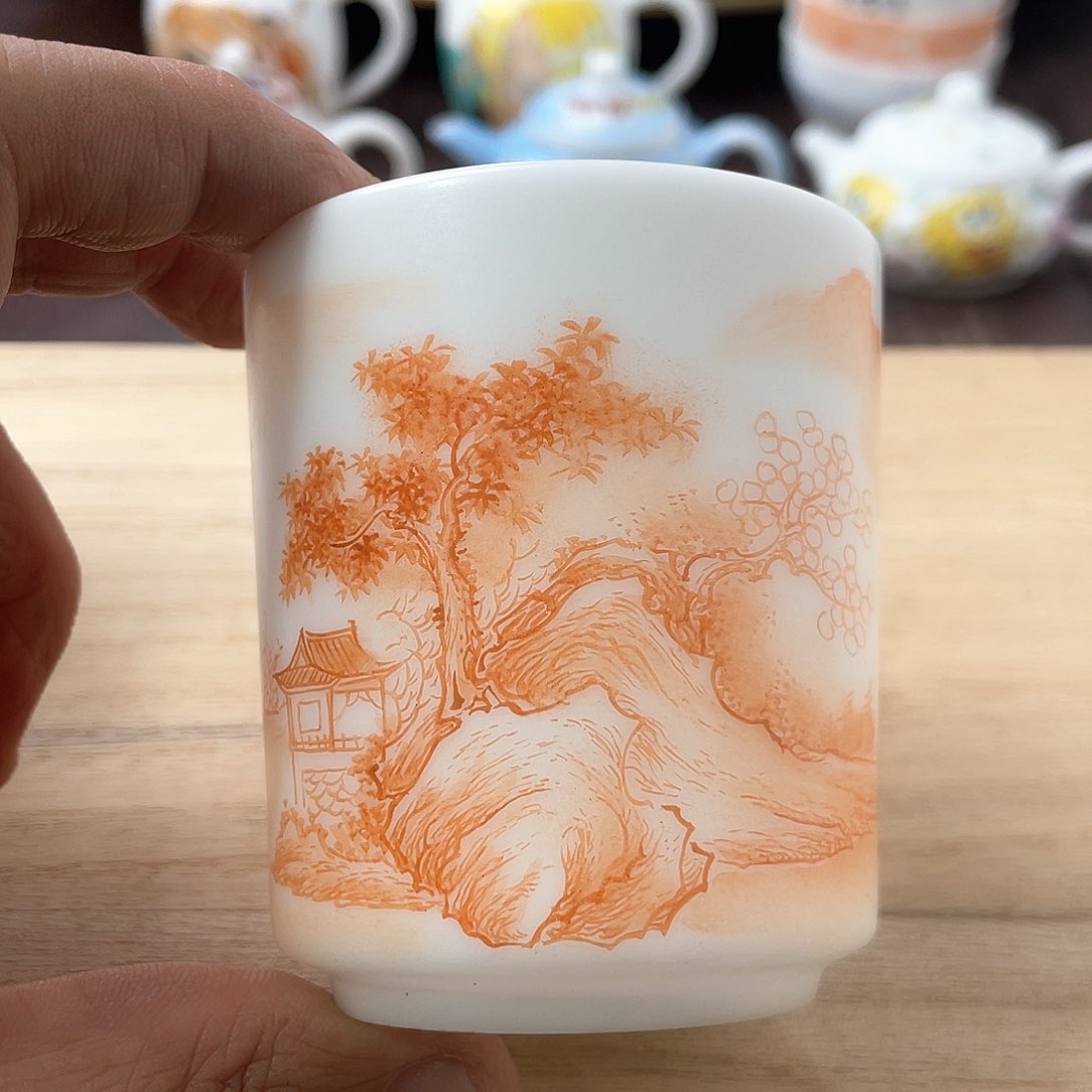 冰种素烧手绘主人杯