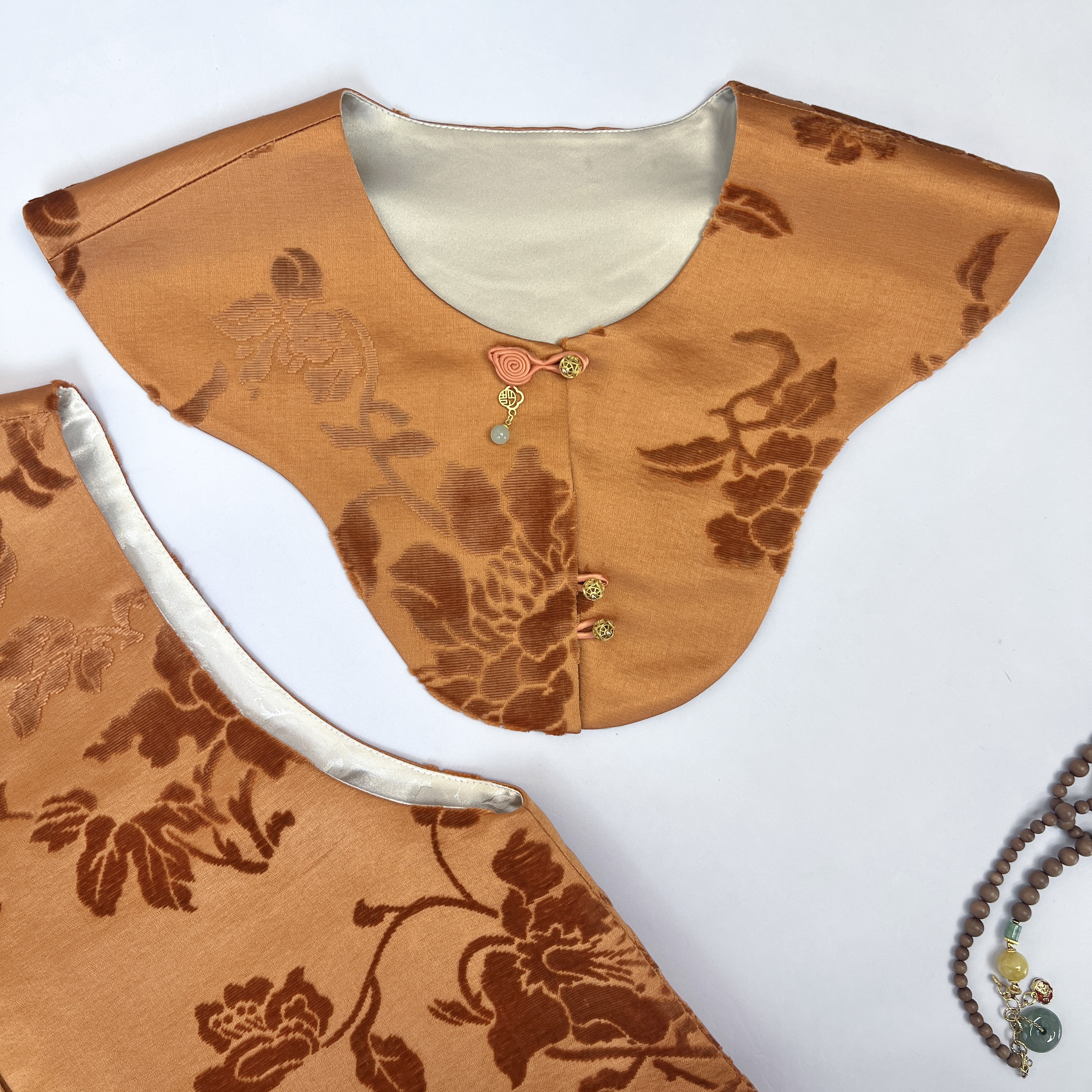 【香绮名夏】折枝牡丹漳缎云肩 新中式非遗漳缎云肩