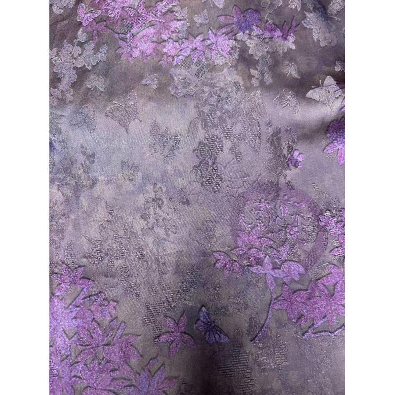 新中式花萝 紫底紫小叶  数码印花面料