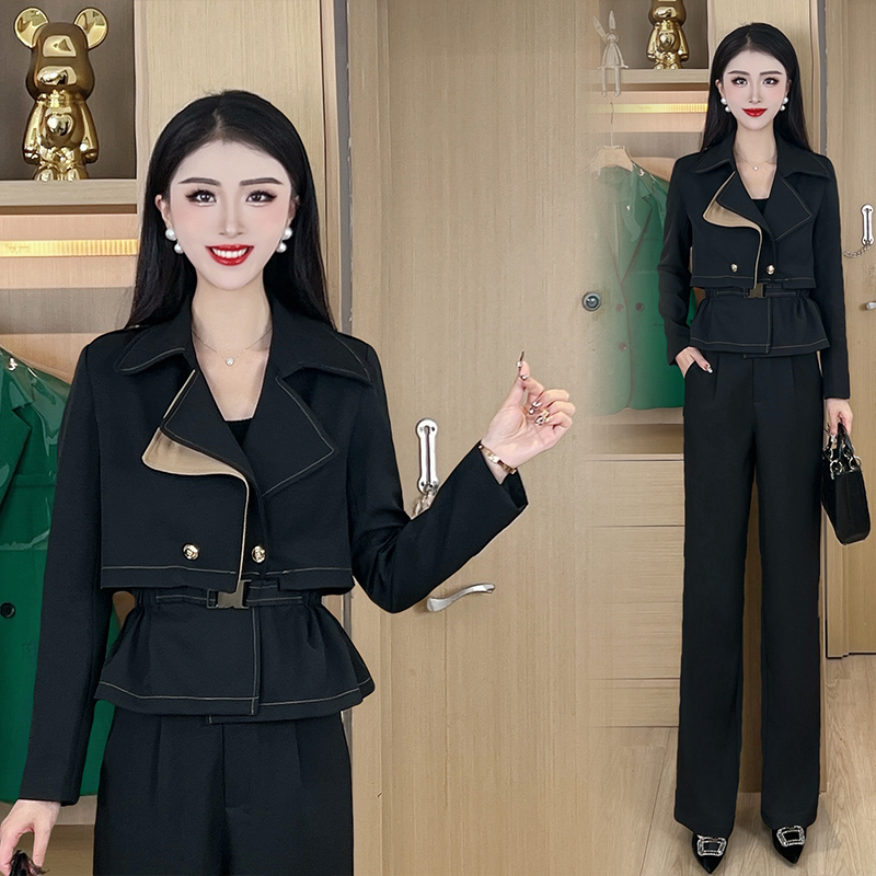 2025春秋高级感气质拼接名媛小香风短外套+裤子套装#YZ105