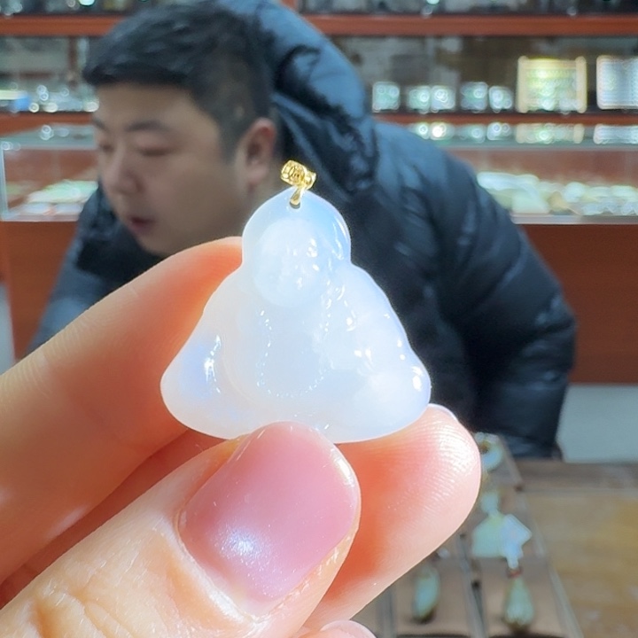 和田玉吊坠(不含链)18K金镶嵌白玉佛公