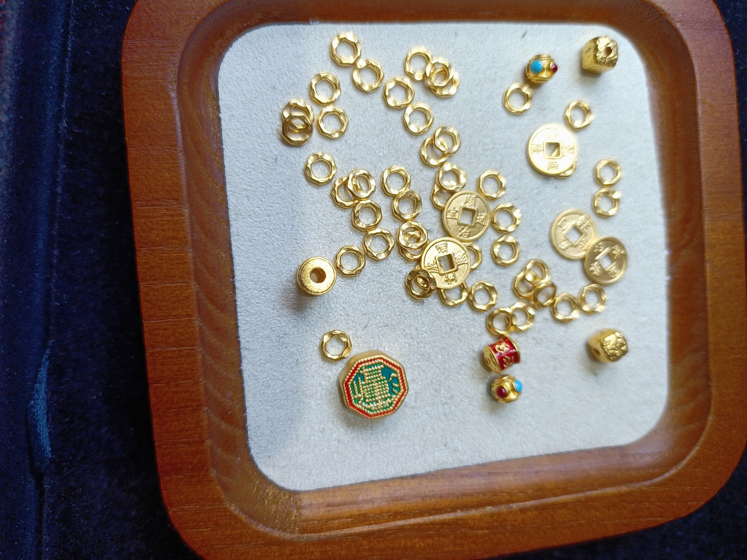 足金999高温烧蓝硬金桶珠五帝币5/盘缠17.161克手串