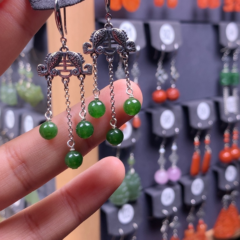 【闪购商品】和田玉耳饰银S925镶嵌玉****歌