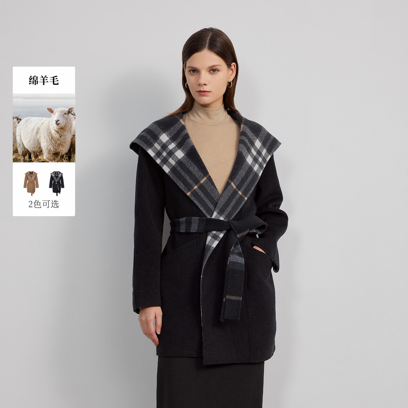 Scofield斜门襟气质显瘦本布腰带设计通勤休闲毛呢外套SFJWF8CT8D