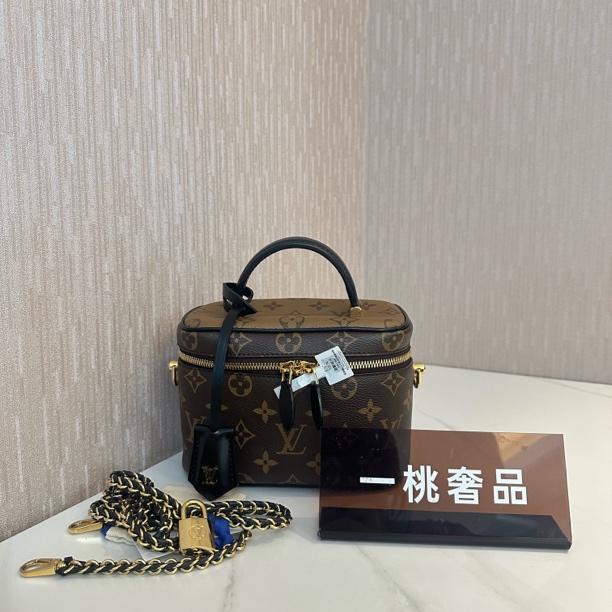 99新 LouisVuitton/路易威登 一桃/Lv 化妆盒vanity 老花手提斜挎