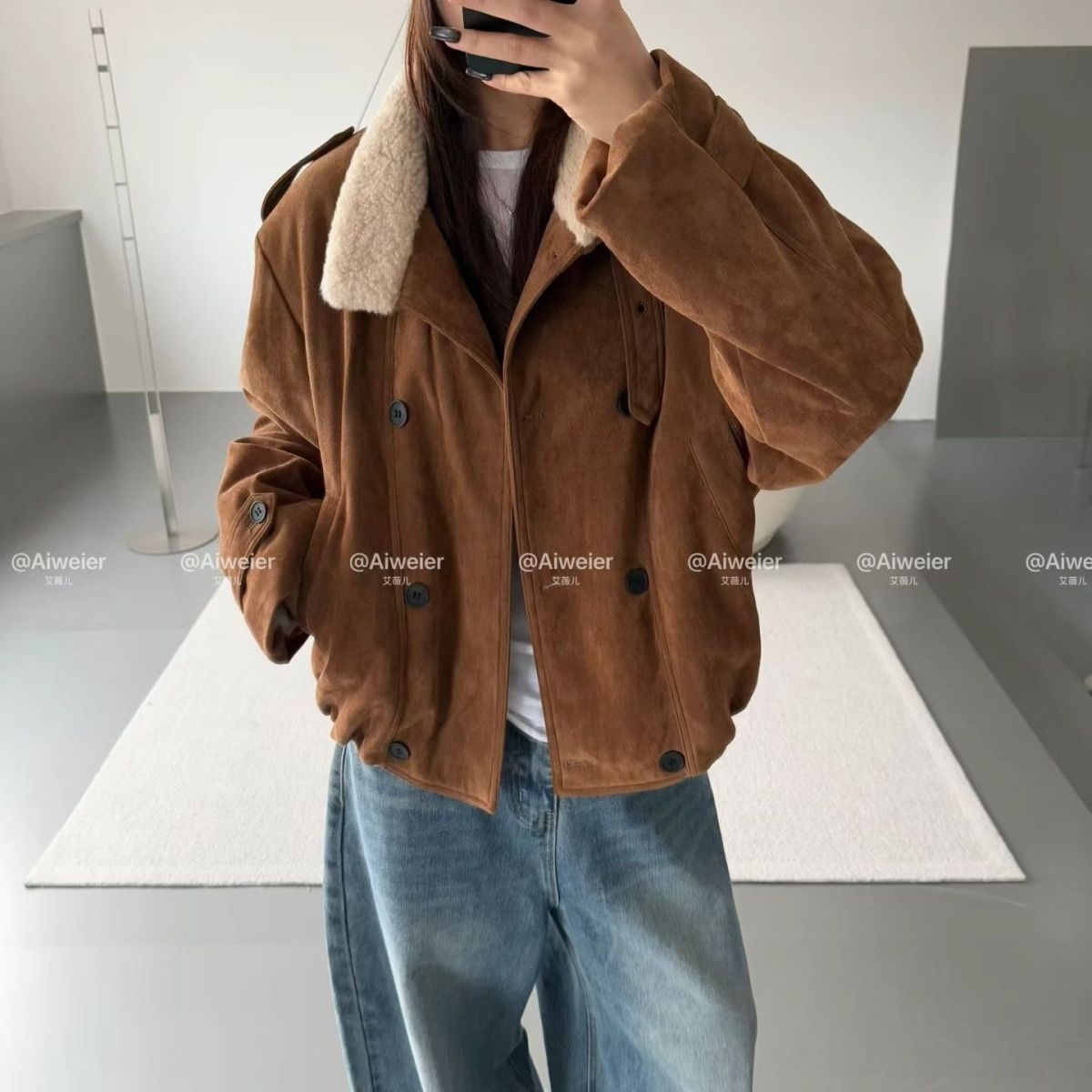 毛呢加绒冬季保暖外套女装百搭时尚夹克服