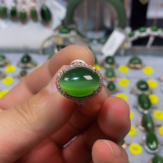 和田玉（碧玉）戒指银S925镶嵌