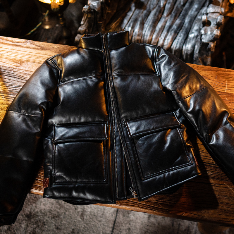 莫臣复古男士冬季黑色绵羊皮真皮羽绒服鸭绒保暖立领休闲短款G961