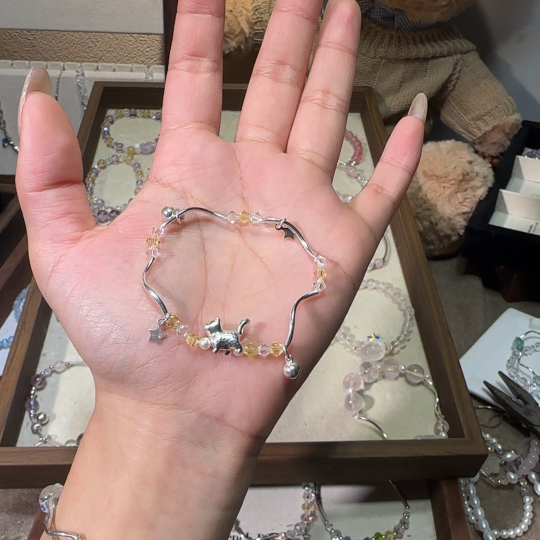 烟晶银S925镶嵌手链傲娇猫