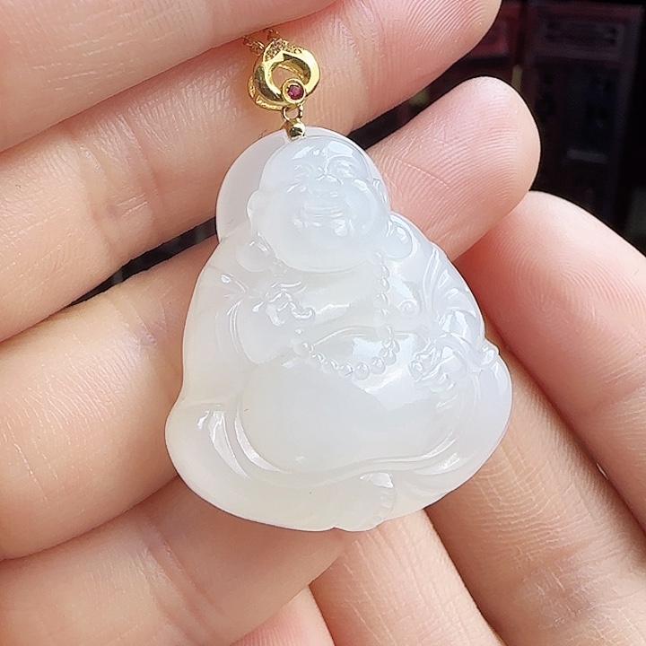 和田玉挂件18K金镶嵌定制发货