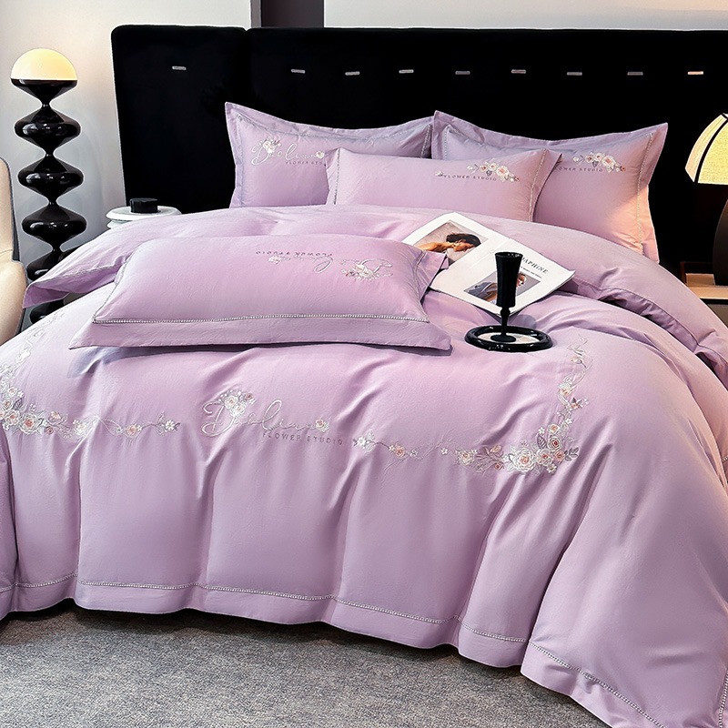 2025冬季新款长绒棉纯棉贡缎磨毛四件套轻奢简约系列-花韵系列