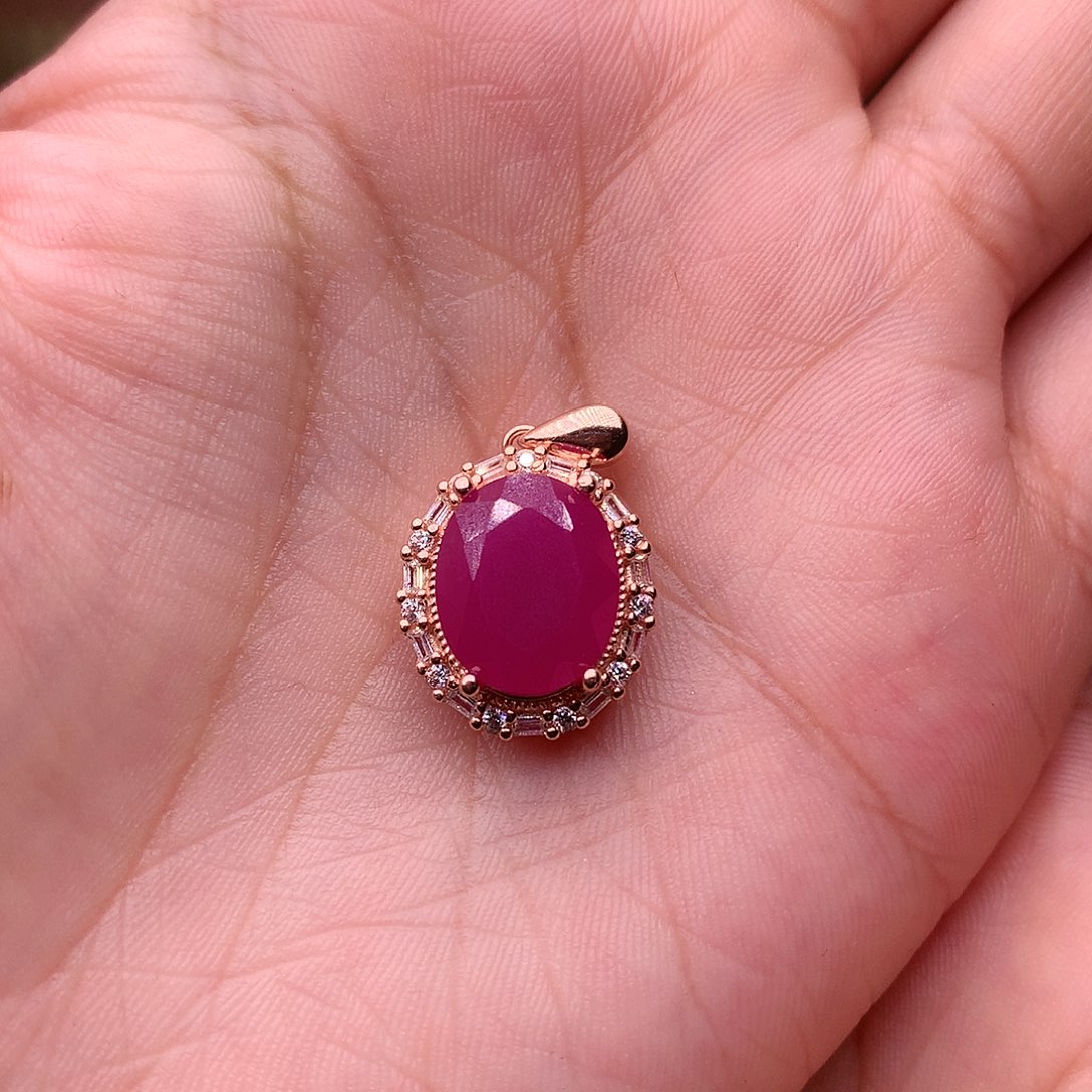 红宝石颈饰银S925镶嵌