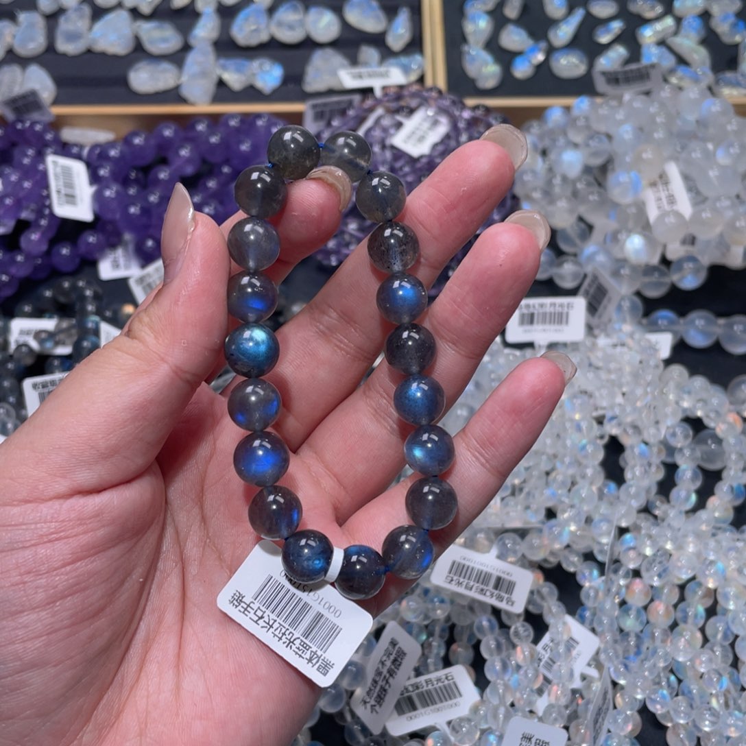 t***a手链未镶嵌长石黑体蓝光灰月光手链10.5mm