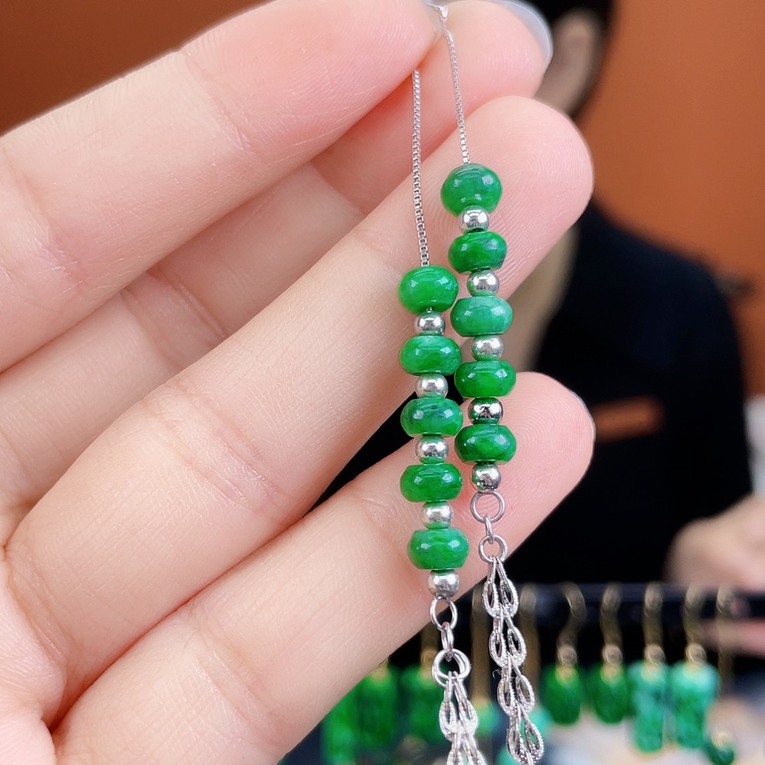 翡翠银S925镶嵌耳饰