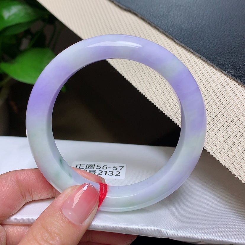 2132号 缅甸天然A货翡翠手镯56/57圈口紫罗兰正圈手镯