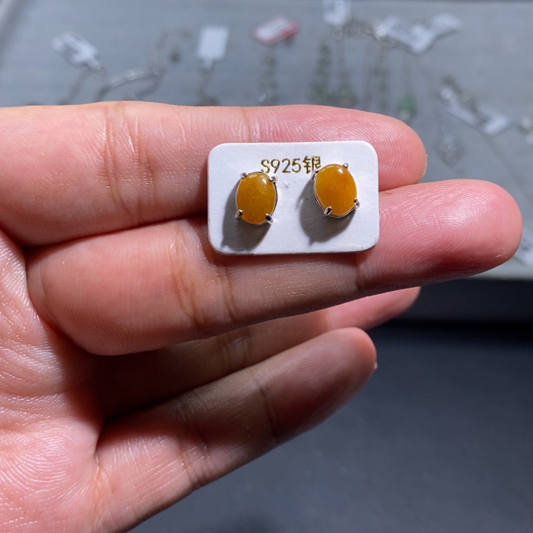 翡翠挂件银S925镶嵌耳钉