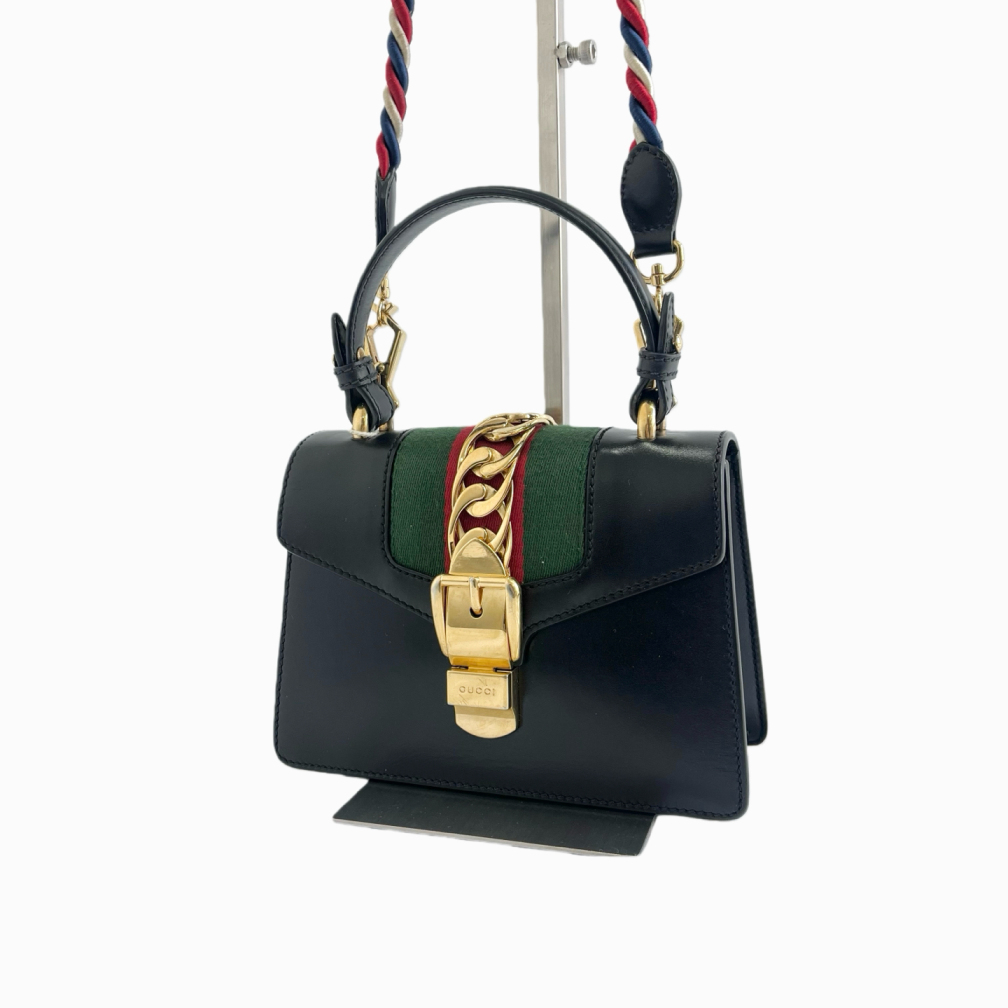 95新 GUCCI/古驰 二手黑色塞尔维亚 手提斜挎包K86038