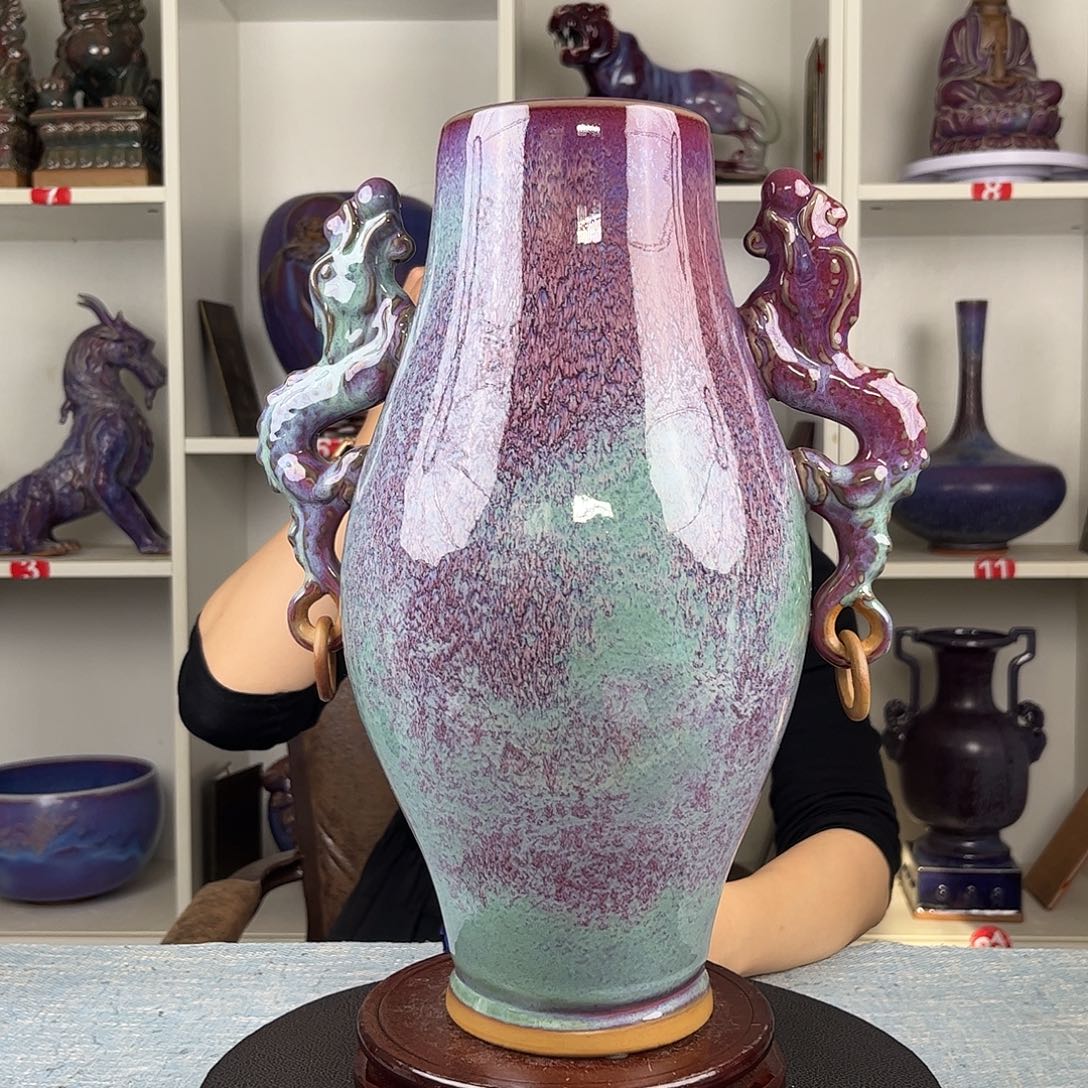 瓷片摆件……双龙瓶……