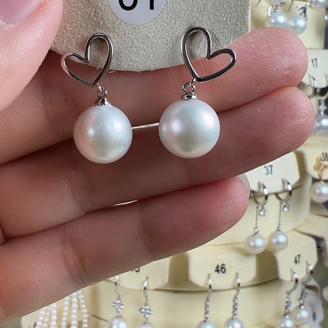 耳饰银S925镶嵌淡水珍珠11mm