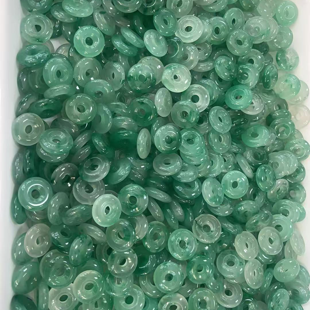 （直径16mm，厚5mm）天然石英质玉石非洲翠甜甜圈一对（随机发一对）