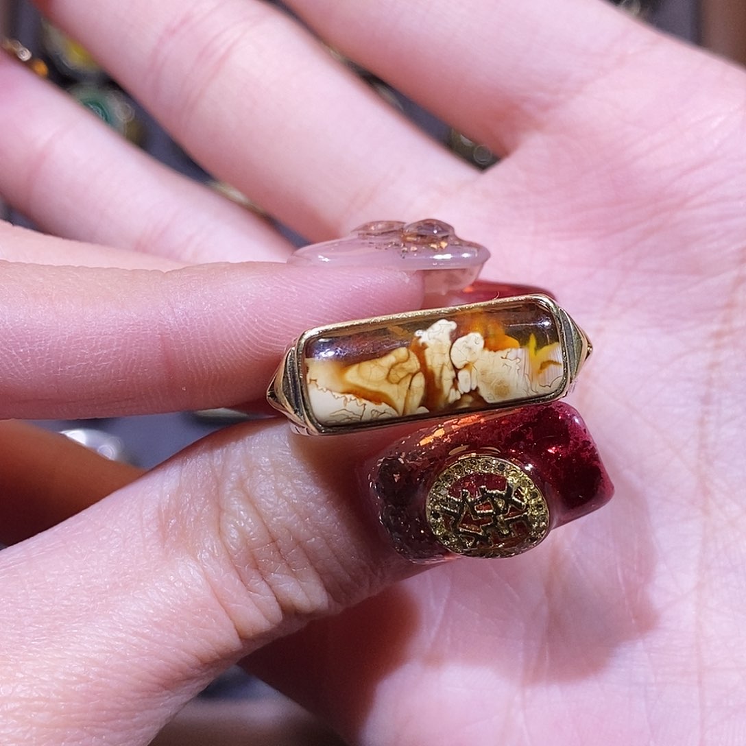 琥珀戒指银S925镶嵌南*戒指