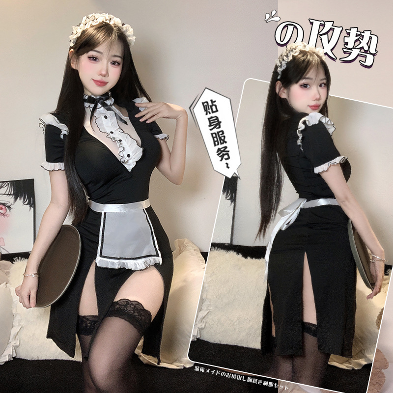 萝莉控纯欲私宠性感气质辣妹显瘦短袖拼色职业开衩裙制服套装