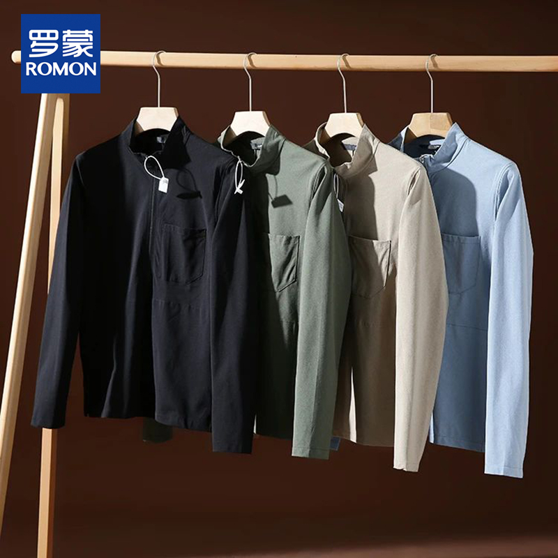 Romon/罗蒙户外机能半拉链立领长袖T恤运动健身高弹力登山外套