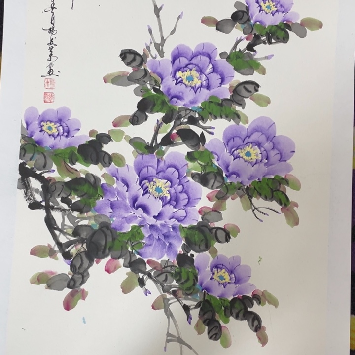 国画四尺三开作品