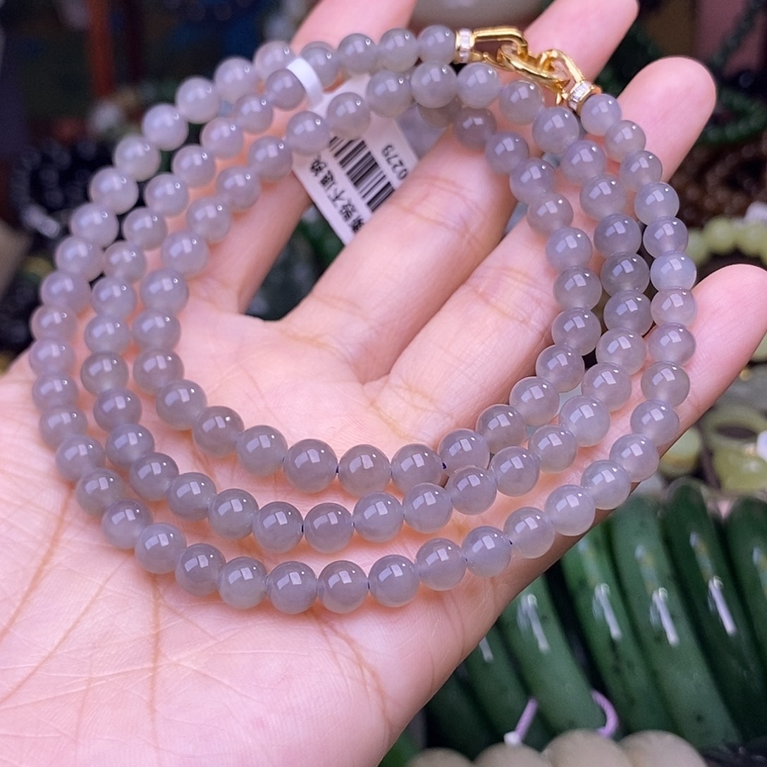 和田玉未镶嵌颈饰多样性发一 亏本清货烟紫项链约5.5MM