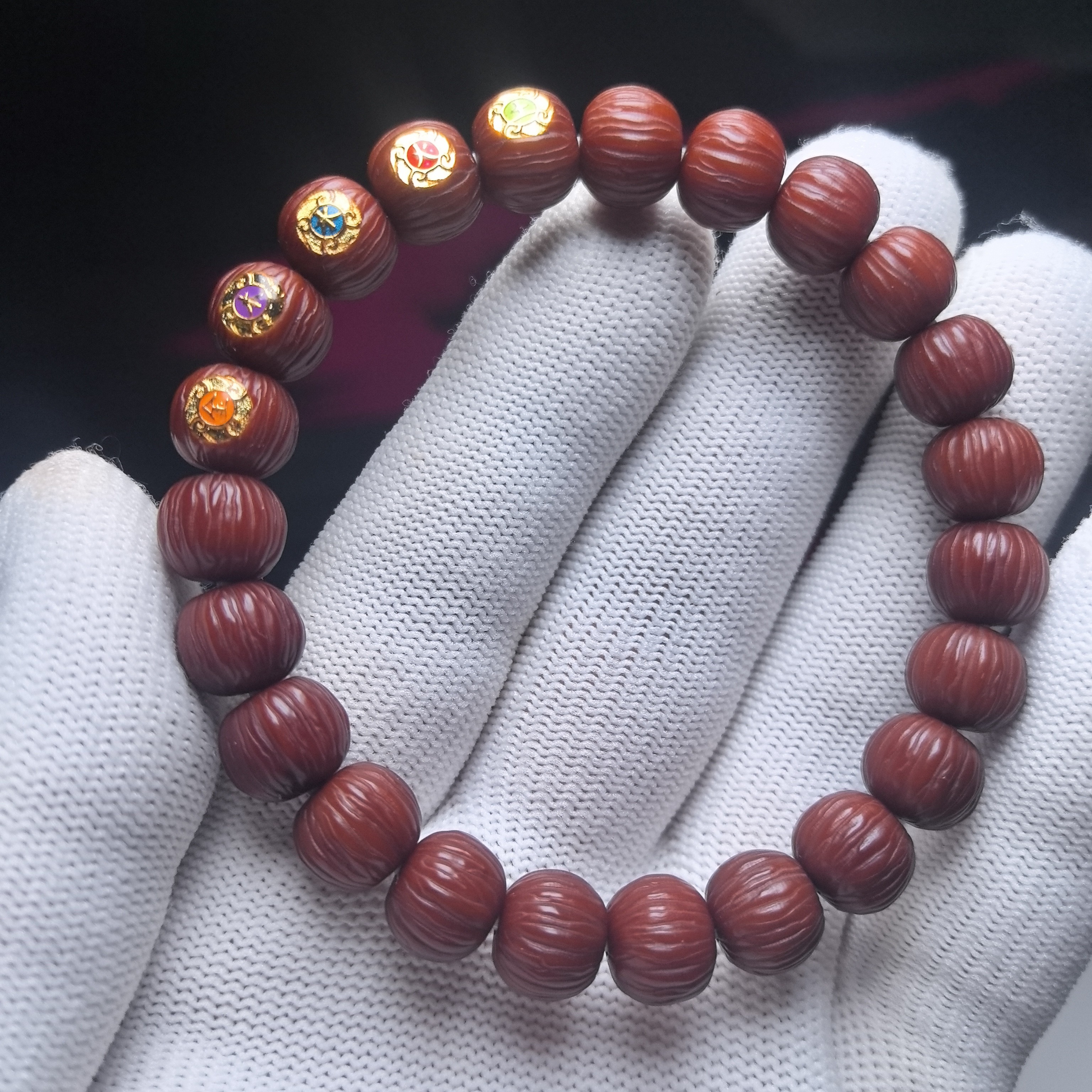 鼎盛手作 机刷911金木水火土五标猴头核桃手串尺寸11左右