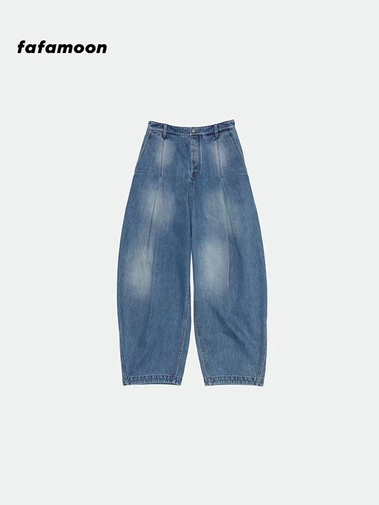 fafamoon设计师品牌 2025春季新品量感水系复古牛仔裤女宽松长裤