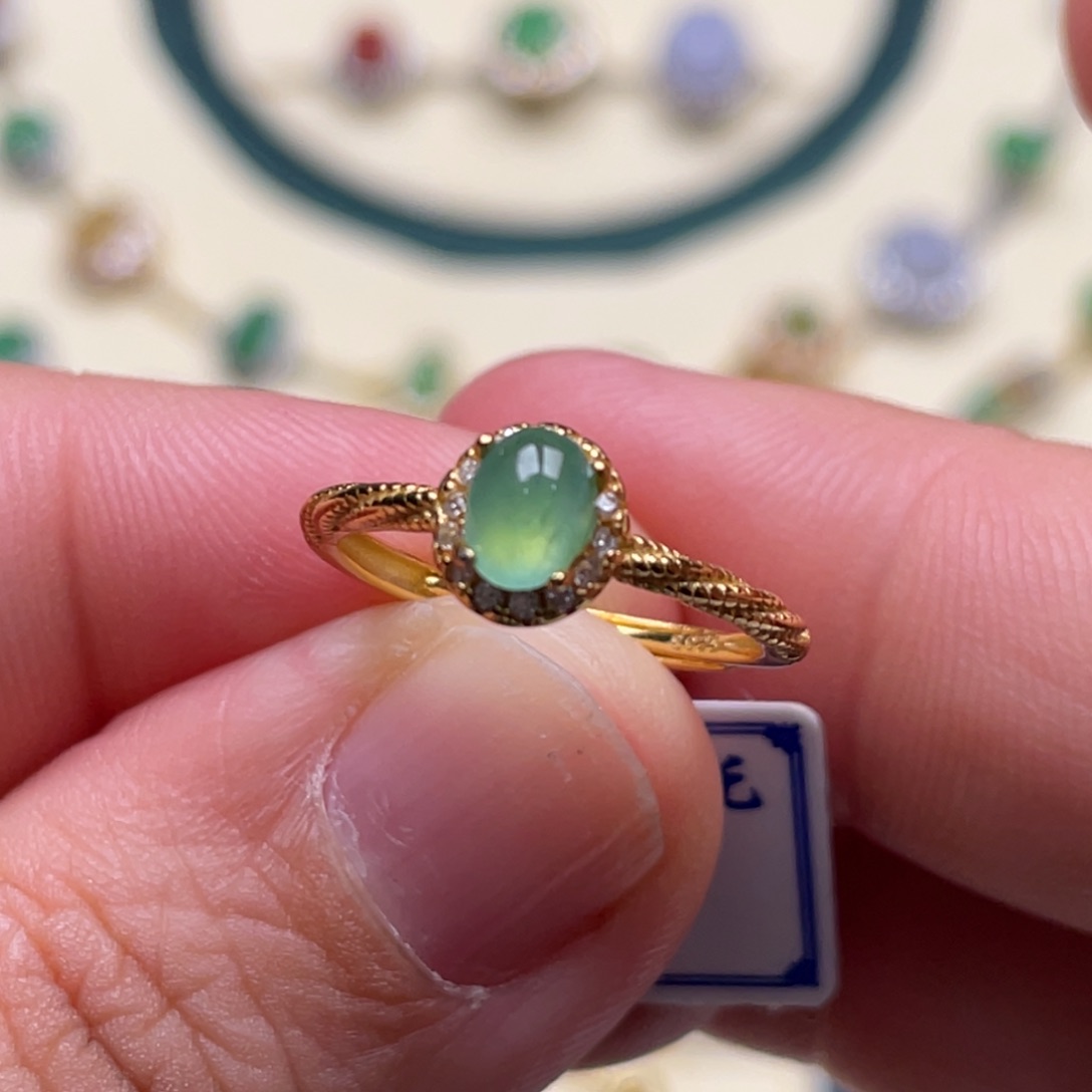 翡翠戒指银S925镶嵌纯天然缅甸翡翠