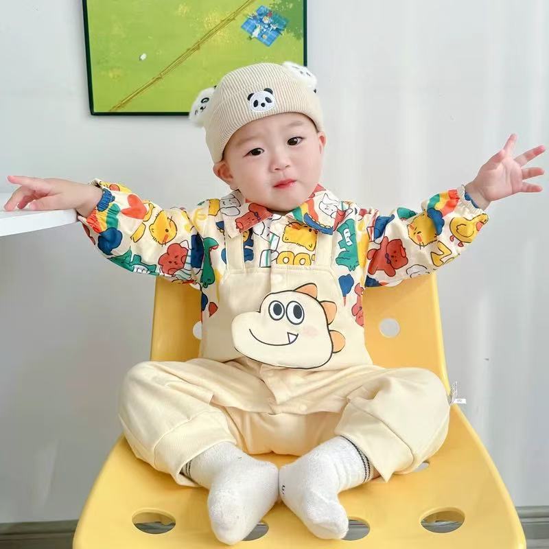 x【优选】卡通新生连体衣假两件恐龙宝宝哈衣外穿开档外出爬服ly