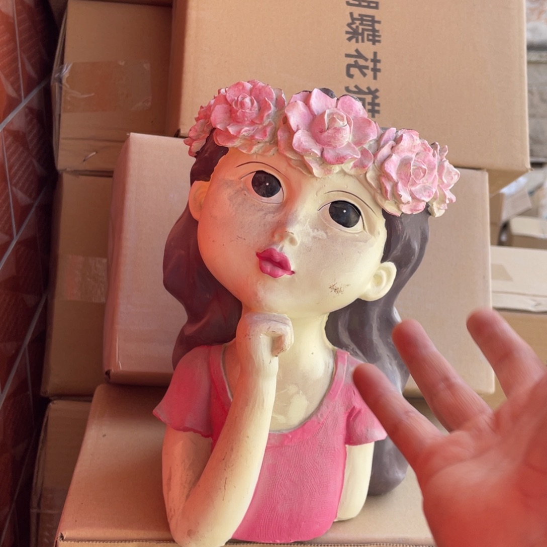 【闪购商品】树脂沉思女孩盆摆件