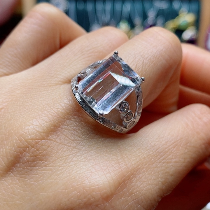 银S925镶嵌戒指水晶天然水晶戒指