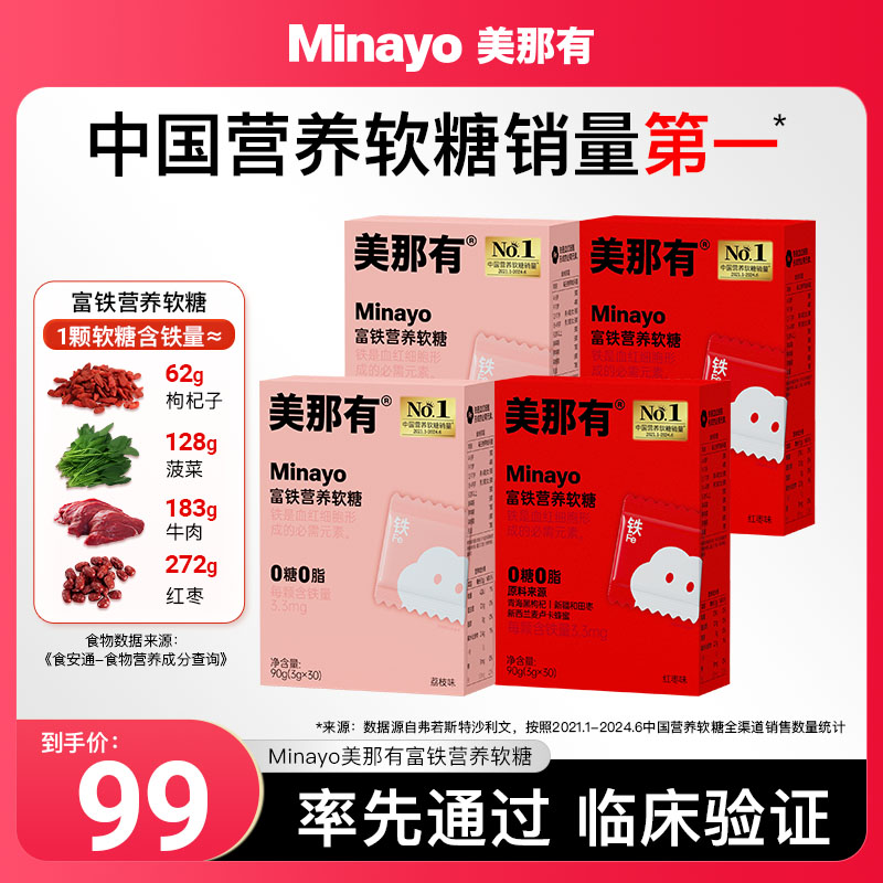 Minayo美那有富铁营养软糖3.3mg铁元素儿童孕妇女性健康红枣酸甜