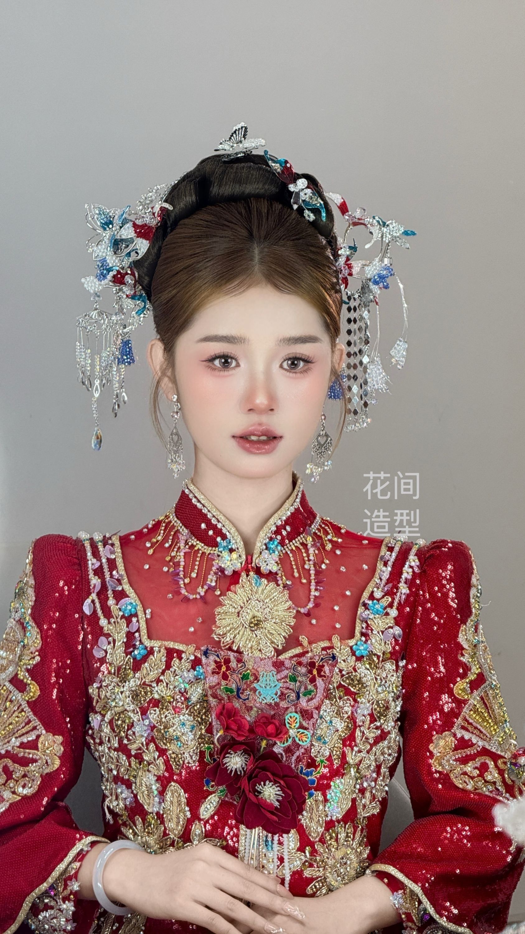 新中式新娘头饰蓝色复古宫廷唯美百搭民族风中国风古风明制011K