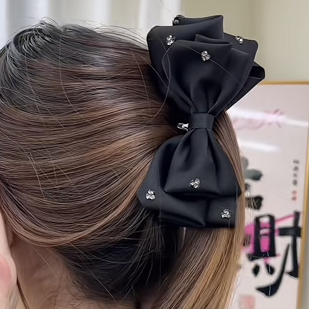 L006夕洛黑色蝴蝶结13cm香蕉夹时尚百搭简约气质半扎盘发夹