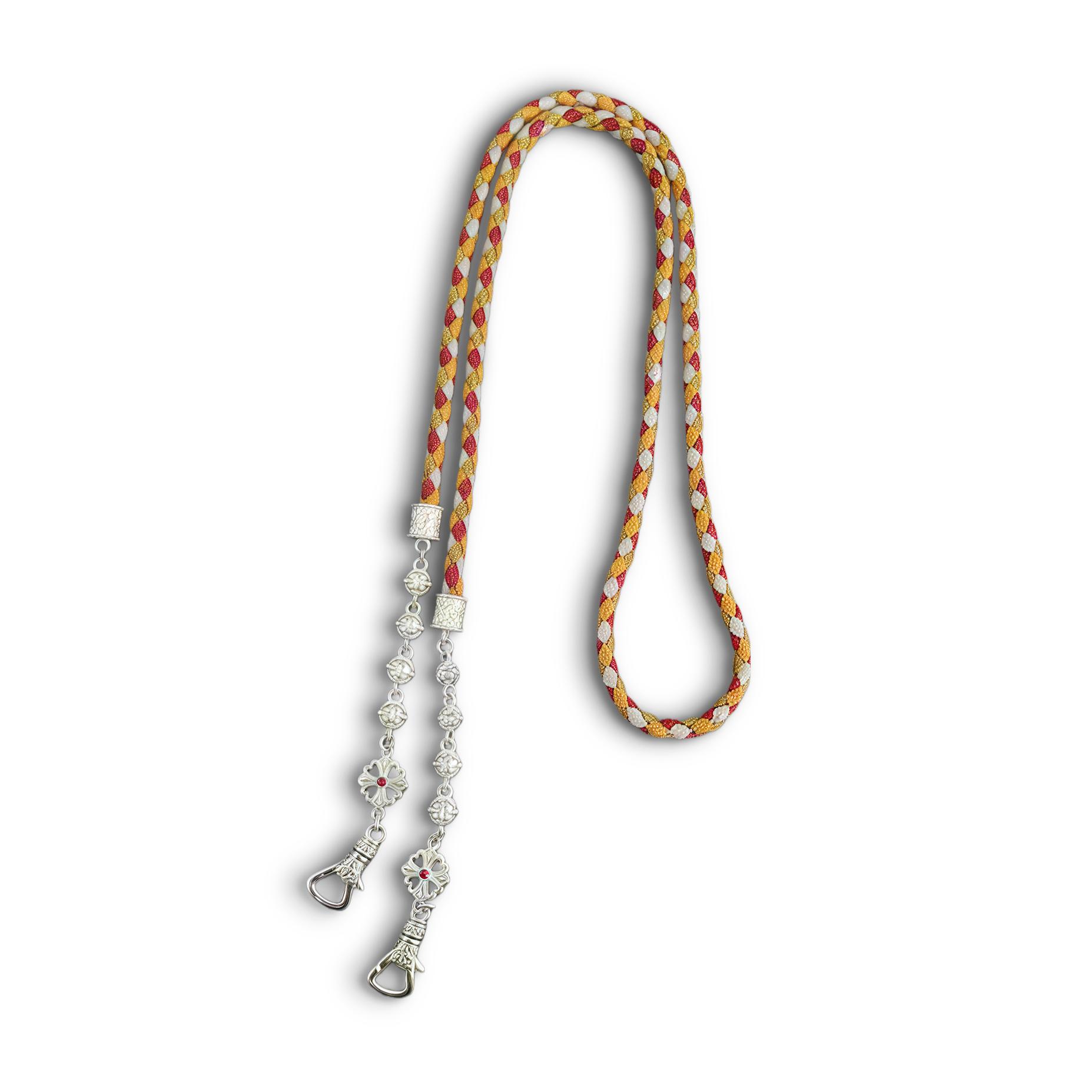 吊坠925银 N18727 克罗心十字架珠四叶草双扣编绳项链