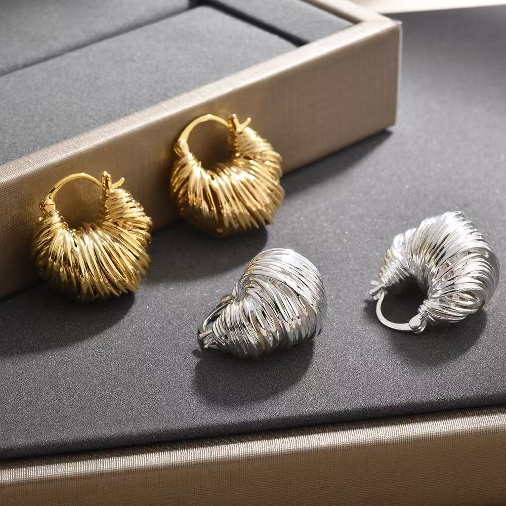 黄铜耳饰 欧美个性轻奢缠绕线条螺纹耳扣小众设计冷淡风