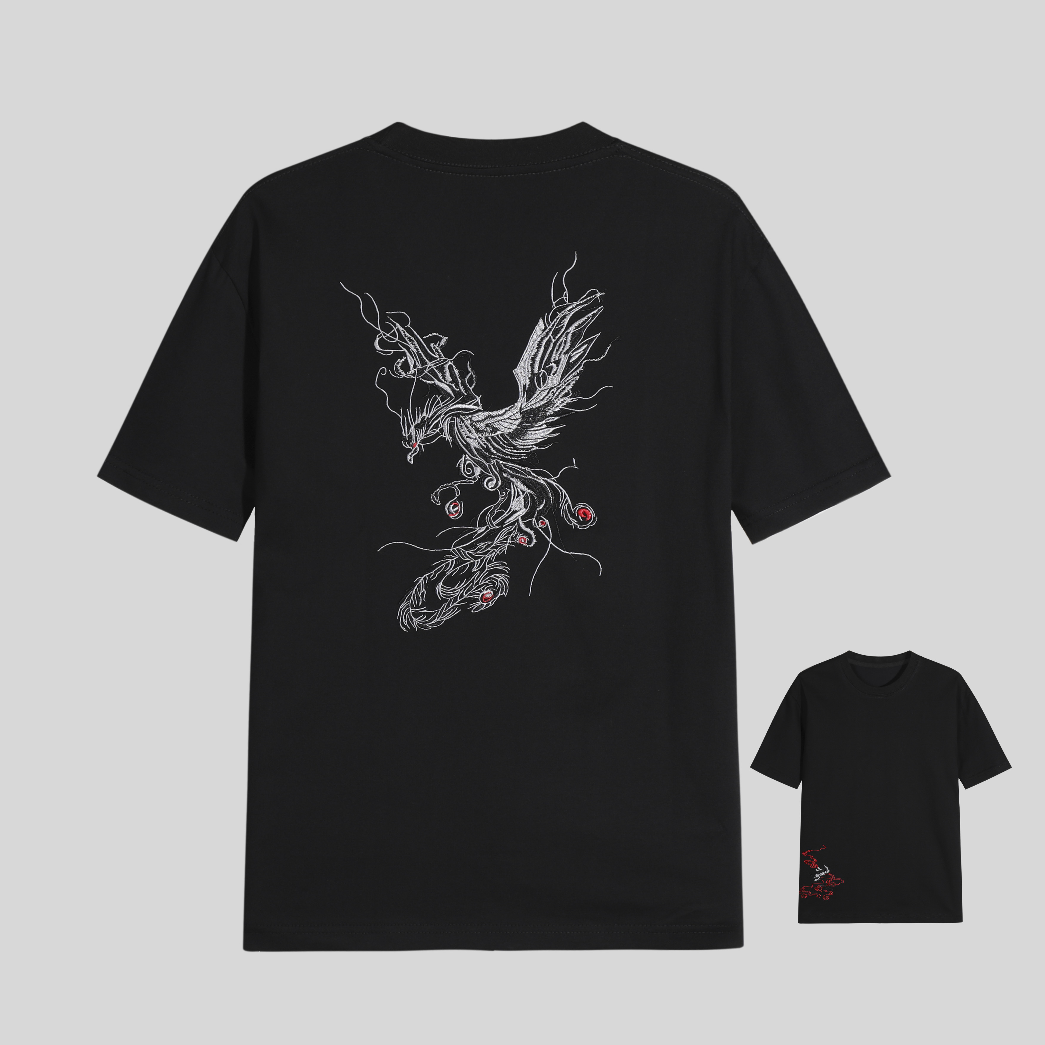 【花】时尚国风经典百搭短袖凤鸟刺绣T恤 y224