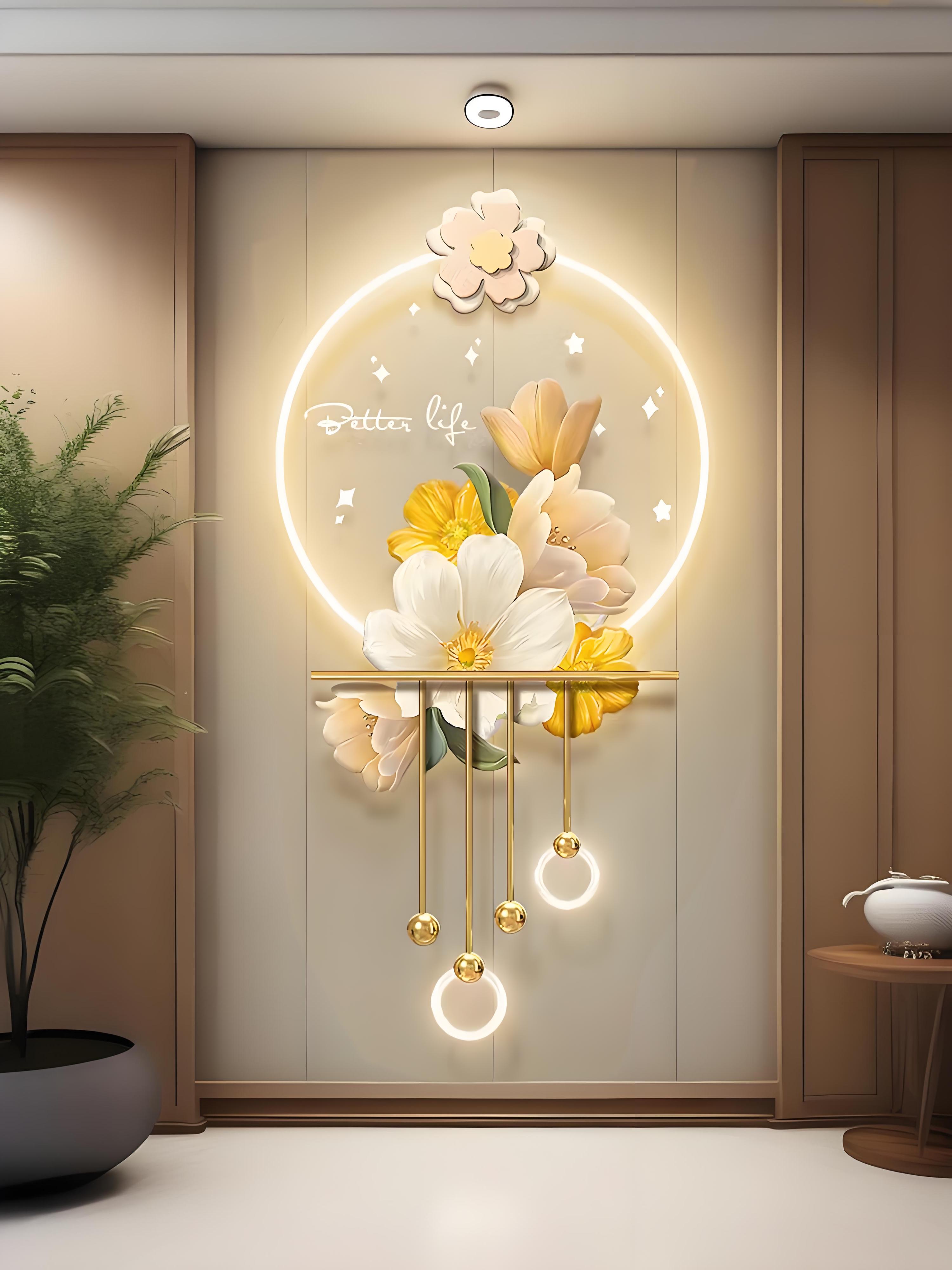奶油风一路生花玄关装饰画入户走廊背景墙壁画花朵时尚创意挂画
