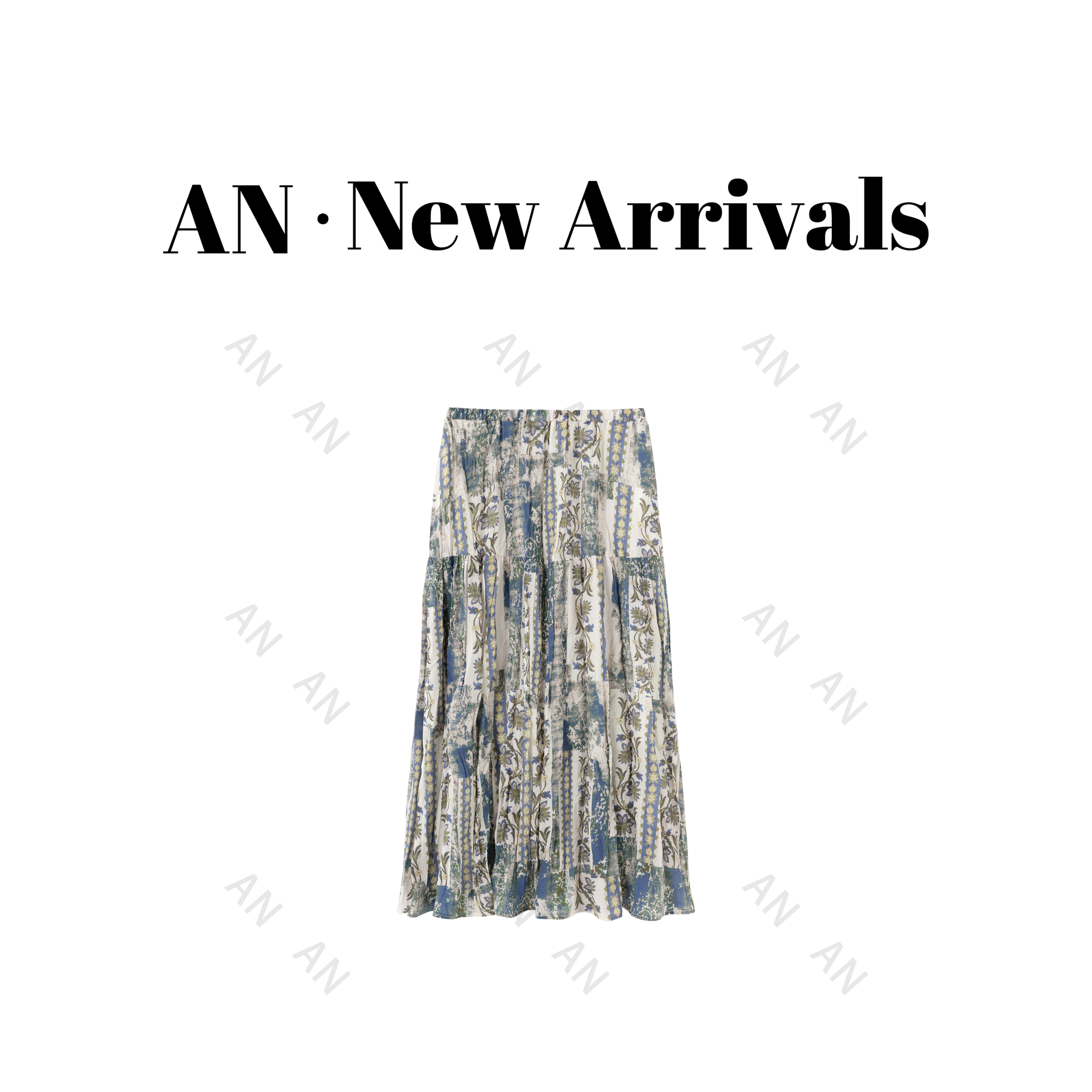 C05171设计感创意感度假风高腰松紧碎花A字型半身裙