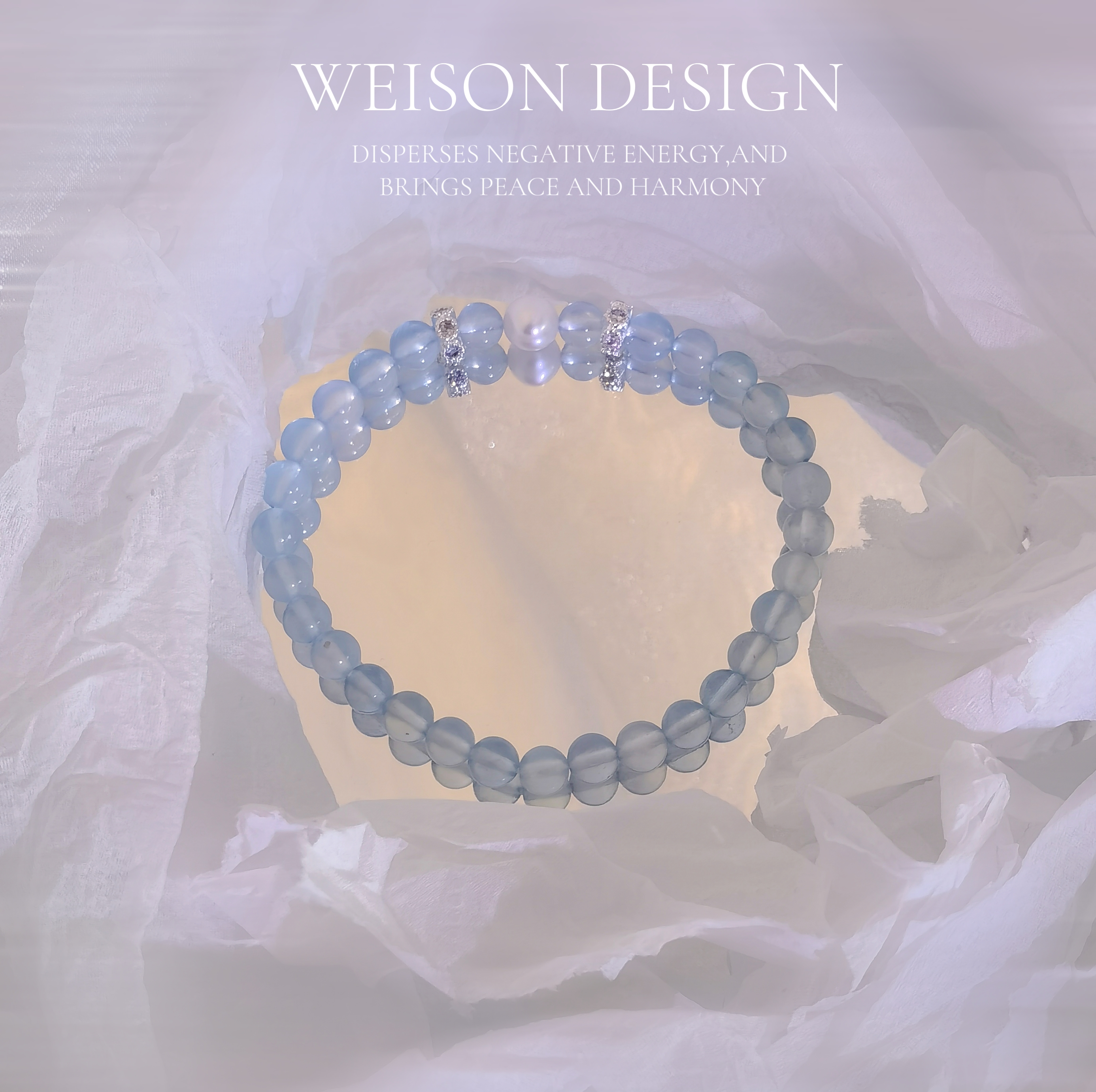 天然 海蓝宝 珍珠 卡5-卡7 简约风原创手串—301