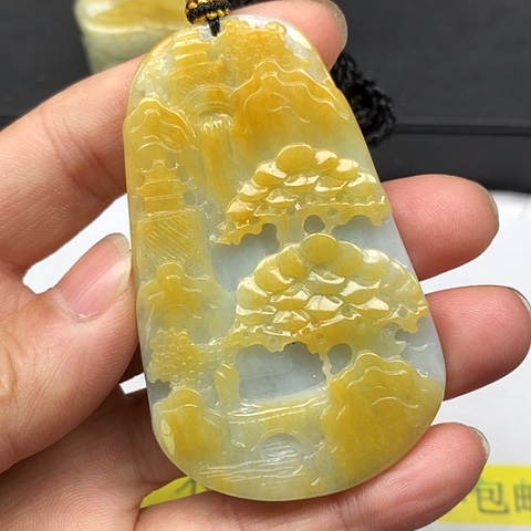 翡翠颈饰未镶嵌翡翠手工山水
