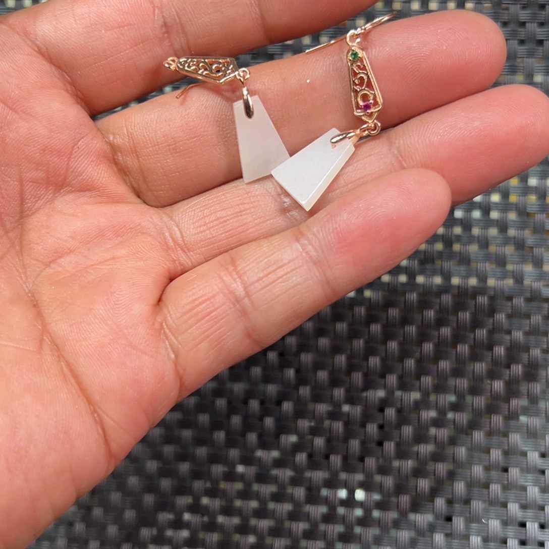 和田玉银S925镶嵌耳饰925银