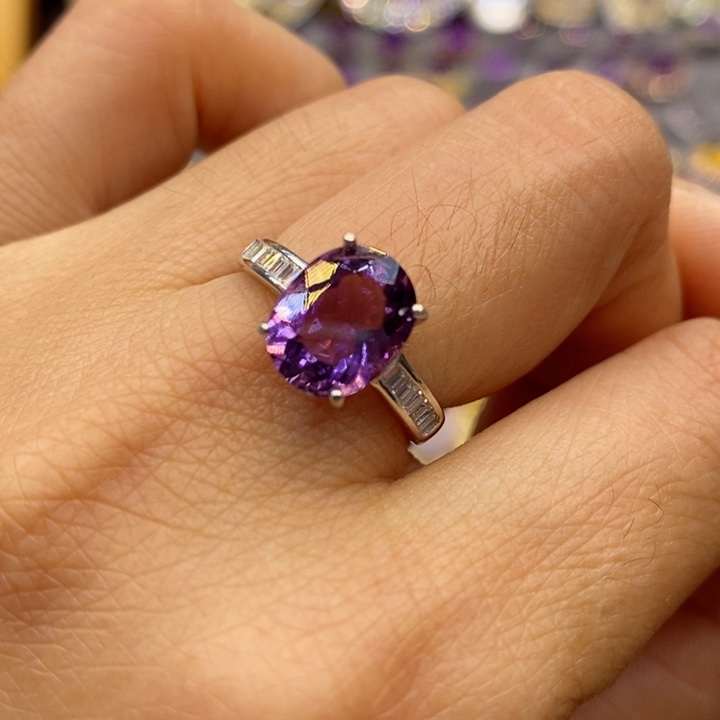 水晶戒指银S925镶嵌天然水晶戒指