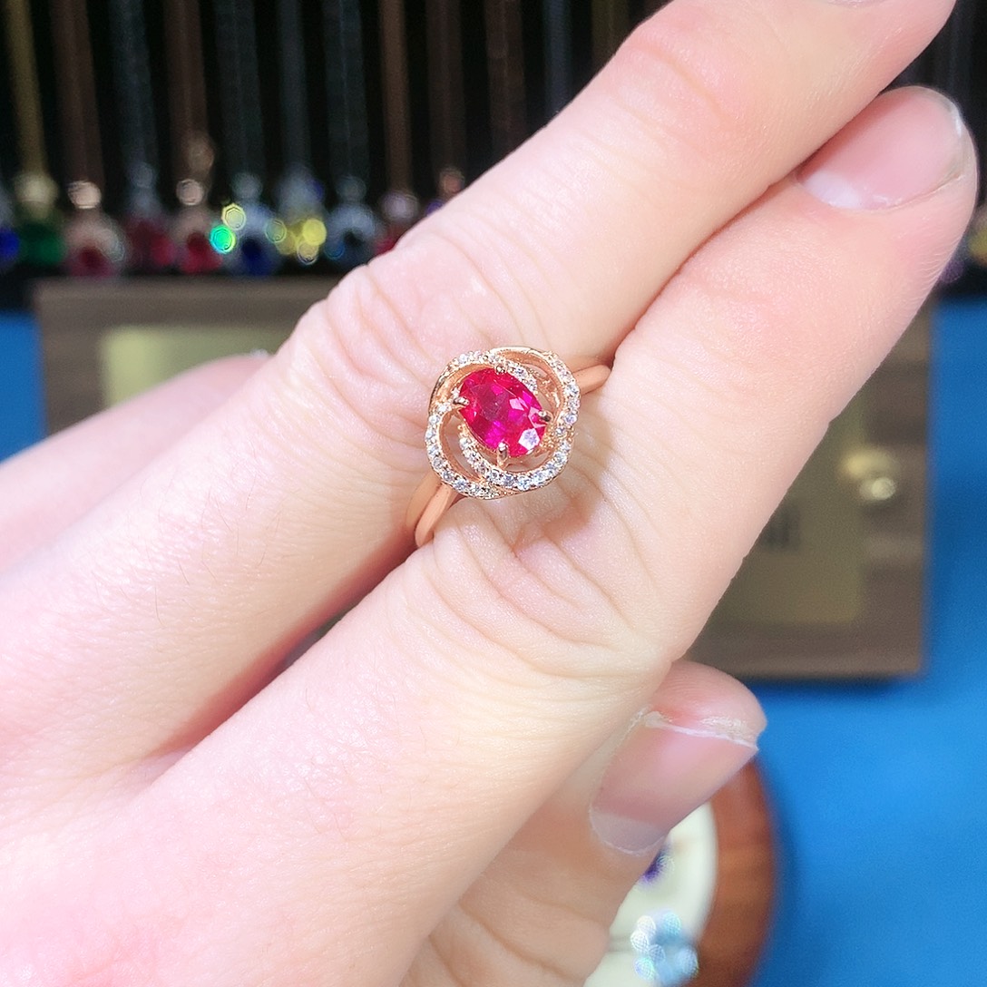 红宝石戒指银S925镶嵌