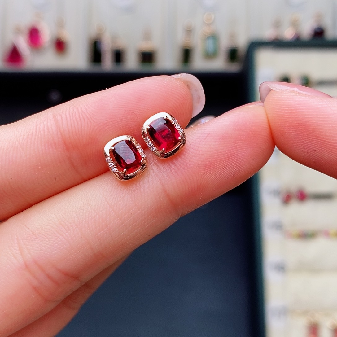 碧玺耳钉碧玺18K金镶嵌