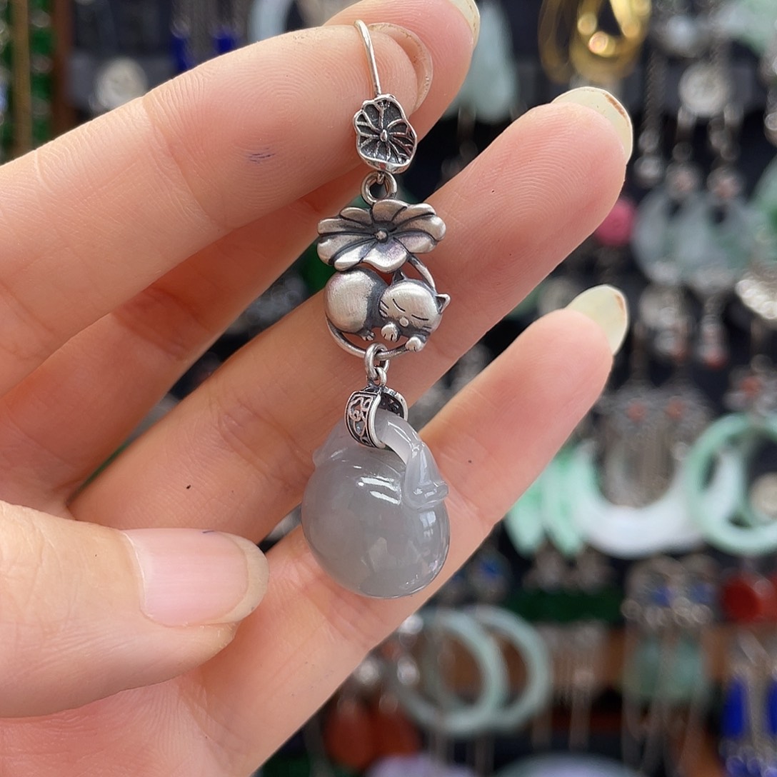 樱***下和田玉银S925镶嵌耳饰236hjnhh